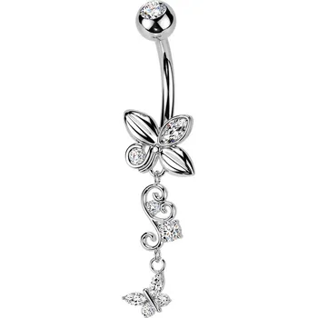 Piercing Šperky4U Visací piercing do pupíku s motýlky - WP0117