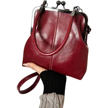 Dámská kabelka vintage styl 19 x 5 x 20 cm Elegantní menší taška přes rameno Umělá kůže a polyester vínová