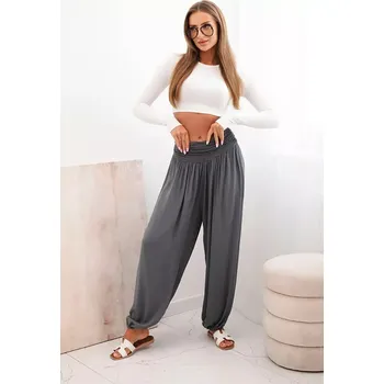 Dámské kalhoty Dámské viskózové kalhoty s širokými nohavicemi a volánky grafit UNI