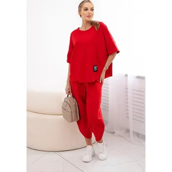 Dámská halenka Bavlněný komplet halenka + kalhoty červený UNI