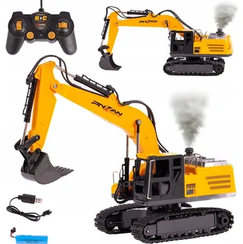 autíčko VELKÝ DÁLKOVĚ OVLÁDANÝ BAGR STAVEBNÍ VOZIDLO PILOT KOVOVÁ LŽÍCE DÝM