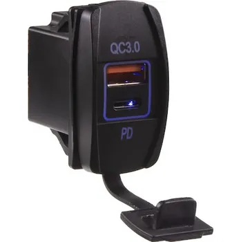 Auto elektroinstalace USB nabíječka QC3.0 + USB-C, palcůRocker palců 12 - 24V, 48W, 34573