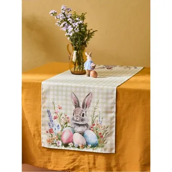 ubrus Sinsay - Velikonoční běhoun na stůl s motivem zajíce - zelená - 989HO-07X - 989HO-07X-ONE