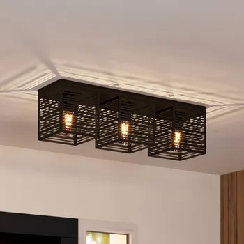 EGLO Stropní svítidlo Piedritas, tři černá čtvercová stínidla 3 x 40 W - Doprava zdarma