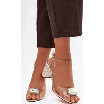 Dámská obuv Průhledné sandály na sloupku s krystaly D&A MR52-239 zlaté 40