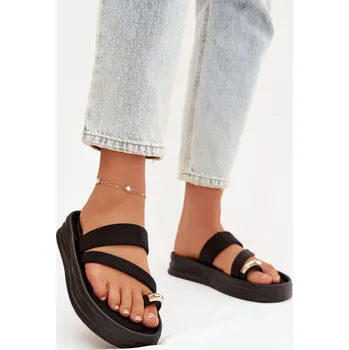 Dámské žabky Materiálové dámské pantofle s pásky a zlatým detailem Černé Farielle 39