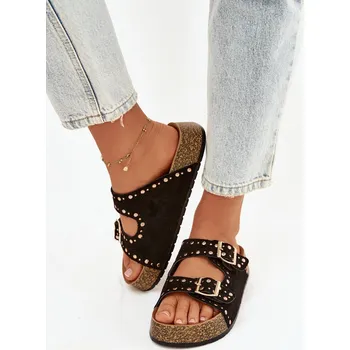 Dámské žabky Dámské pantofle se zlatými sponami a knoflíky Černé Tervina 41