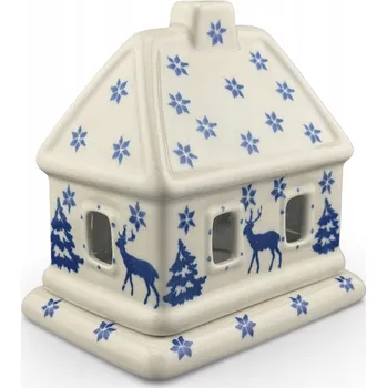 Svícen Svícen domeček 10,5 cm Zima dek. 1931 Keramika Bolesławiec