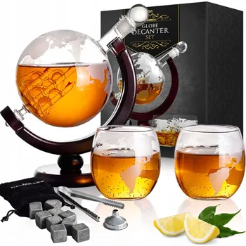 Sklenice Whisky Set Karafa na Alkohol GLOBUS + Sklenice Dárek k Svátkům
