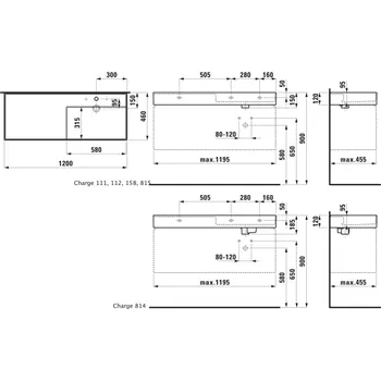 Umyvadlo Kartell LAUFEN - umyvadlo do&nbsp;nábytku, s odkládací plochou vlevo, včetně odpadního ventilu (neuzavíratelný) H898301 (H813333) Barva: Bílá, Provedení: s 1 otvorem pro baterii uprostřed a 1 otvorem na pravé straně, bez přepadu