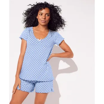 Dámská móda Pyžamo se šortkami a potiskem puntíků modrošedá 52