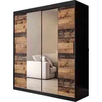 Kancelářská sestava Skříň Old Wood T1 180 Černá/Old Style/Lustro