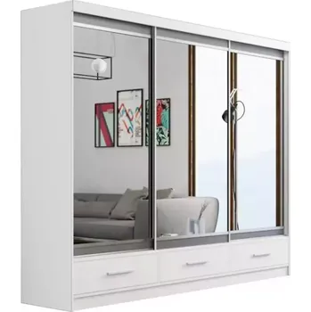 Předsíňová stěna Skříň Se Zrcadlem Margo 250cm Dub Bílý Mat/Šedá