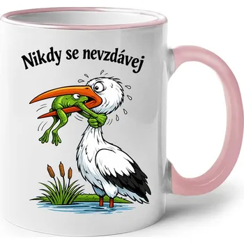 Keramický hrnek Nikdy se nevzdávej, Barva Růžová, Velikost 330 ml, Canvas Keramický hrnek s barevným uchem Bezvatriko.cz 3156