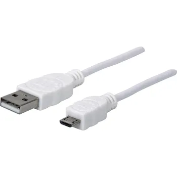 elektrický kabel Manhattan USB kabel USB 2.0 USB-A zástrčka, USB Micro-B zástrčka 1.00 m bílá UL certifikace 323987