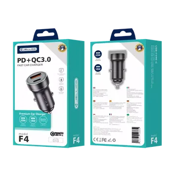 JELLICO nabíječka do auta - F4 PD 20W 1x USB-C + 1x USB QC3.0 černá