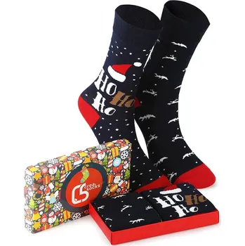 Sada pánského spodního prádla Unisex vánoční ponožky v krabičce – sada 2 párů s sobi a nápisem Ho Ho UNI