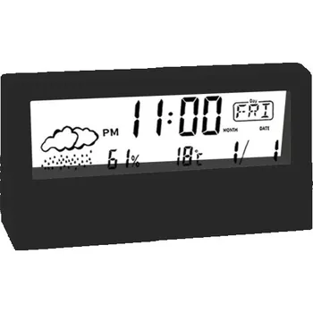 Hodiny Stolní elektronický budík s počasím a nočním světlem 13 x 3 x 7 cm ABS plast pro moderní interiéry černá