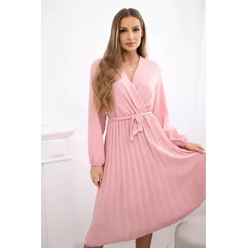 Dámské šaty Šaty se svázaným plisovaným lemem tmavě pudrově růžová UNI
