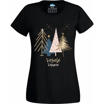 Dámské tričko Dámské tričko Zlaté Stromky Veselé Vánoce (Velikost: 3XL, Barva: Černá)