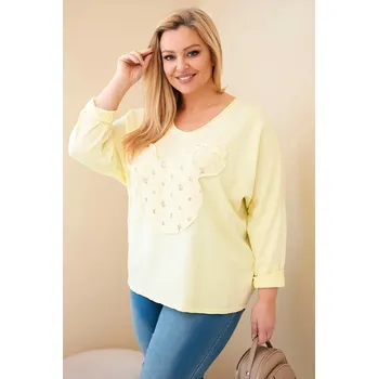 Dámská halenka Dámská bavlněná blůza Plus Size s výstřihem do V žlutá UNI