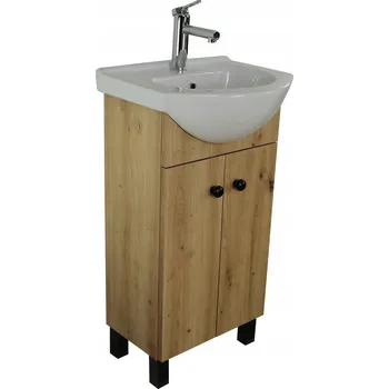 Koupelnový nábytek STOJÍCÍ KOUPELNOVÁ SKŘÍŇKA S KERAMICKÝM UMYVADLEM | 45 CM | DUB ARTISAN