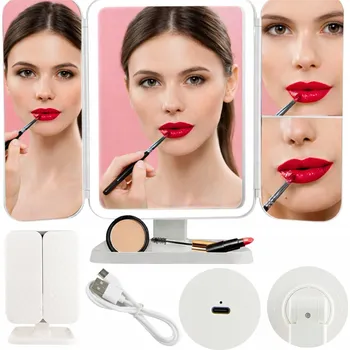 Kosmetické zrcátko KOSMETICKÉ ZRCÁTKO S LED PODSVÍCENÍM, ZVĚTŠOVACÍ, SKLÁDACÍ - NA MAKE-UP