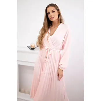 Dámské šaty Šaty se svázaným plisovaným lemem pudrově růžová UNI