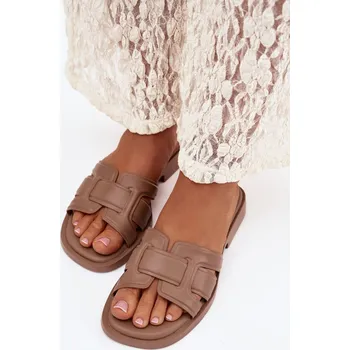 Dámské žabky Dámské nazouváky na ploché podrážce tmavě béžové Lorania 39