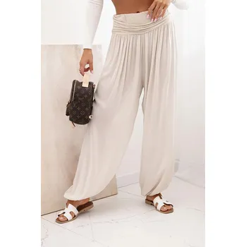 Dámské kalhoty Dámské viskózové kalhoty s širokými nohavicemi a volánky béžový UNI
