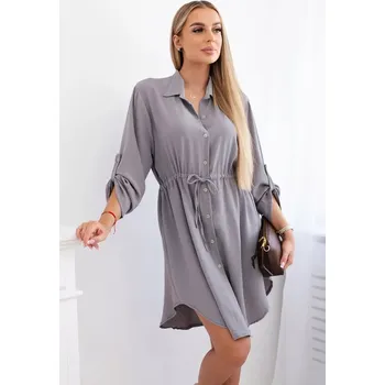 Dámské šaty Šaty se zapínáním na knoflíky a zavazováním v pase šedý UNI