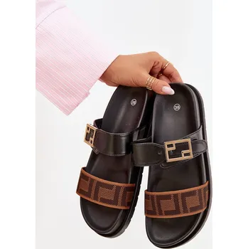 Dámské žabky Dámské pantofle se zlatým sponou Černé Fiorisse 41