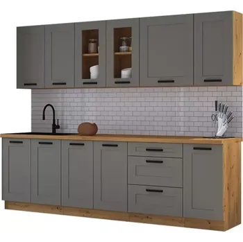 Kuchyňská linka BAUMAX Luna 260 cm Claygrey/Artisan