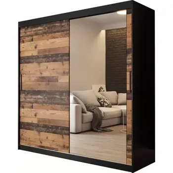 Kancelářská sestava Skříň Old Wood T2 200 Černá/Old Style/Lustro