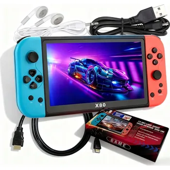 Herní konzole PŘENOSNÁ HERNÍ KONZOLE X80 S 10000 RETRO HRAMI MINI 16GB TV HRA 7"