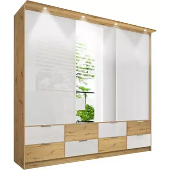 Předsíňová stěna Skříň Malaga 250cm Bílý Lesk/Dub Artisan