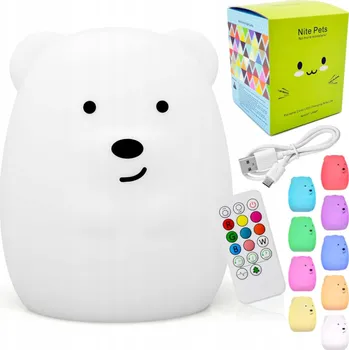 Lampička Noční lampa Gockowiak bílá silikonová s dálkovým ovládáním LED 9 barev