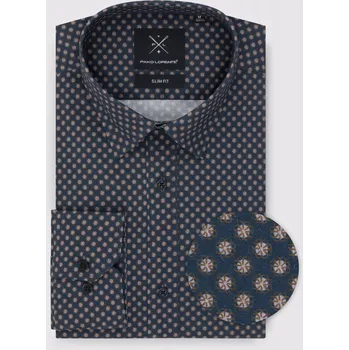 Pánská košile Tmavě modrá pánská košile v mykorhizním vzoru Slim Fit Pako Lorente vel L
