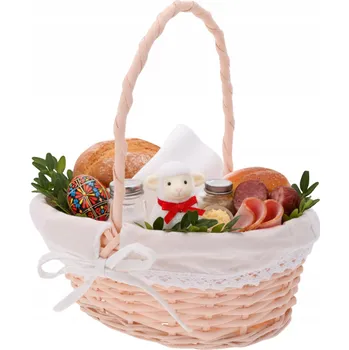 Nákupní košík Oválný velikonoční proutěný košík s látkou, košík na svěcené pokrmy, ovoce