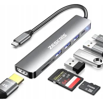 USB hub ZESKRIS Hub USB C adaptér 7 v 1 USB C na HDMI s 4K HDMI 100 W PD 1 x USB 3.