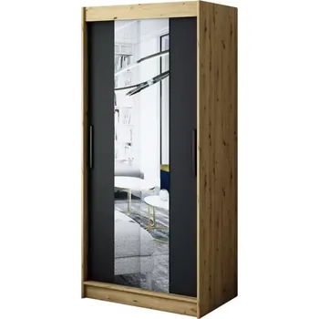 Kancelářská sestava Skříň Halifax T1 100 dub Artisan/černá/zrcadlo