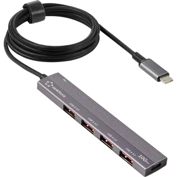 USB hub Renkforce RF-6700798 USB Hub 4 porty USB-A USB 3.2 Gen2 10 GBit/s s konektorem USB C, s hliníkovým krytem, Nabíjecí přípojka USB-C® PD vesmírná šedá
