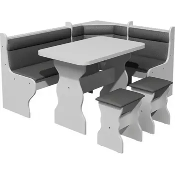 Jídelní set Rohová Sedací Souprava Merkury II Bílá tmavá koženka