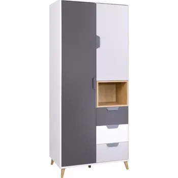 Kancelářská sestava Skříň Joker 2 80 Bílá / Grafitová / Šedá / Dub Lefkas