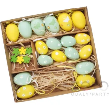 Velikonoční dekorace Vejce plastové velikonoční MIX (21 ks) - barevné s tiskem (mix)