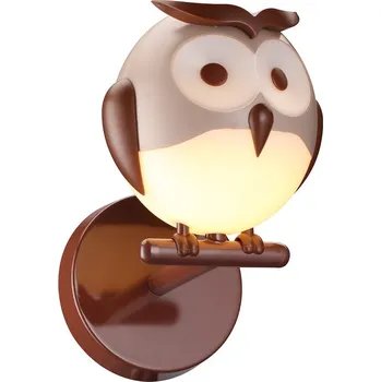 Dětské svítidlo Dětské nástěnné svítidlo Owl, 1x hnědé plastové stínítko, br