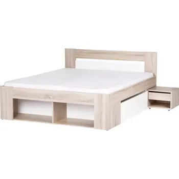 Ložnicová sestava Postel Milo 160cm S Noční Stolek 2 St. Dub Sonoma/Bila
