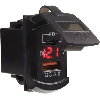 Auto elektroinstalace USB nabíječka QC3.0 + USB-C+voltmetr palců Rocker 12 - 24V, 48W, 34722R