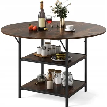 Jídelní stůl Kuchyňský stůl Costway kulatý, odstíny hnědé, 120 x 120 x 76 cm