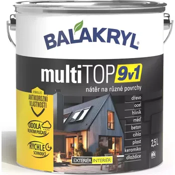 barva na zeď BALAKRYL multiTOP 9v1 matná antikorozní akrylátová barva pro různé povrchy 2.5 l RAL 3000 ohnivě červená